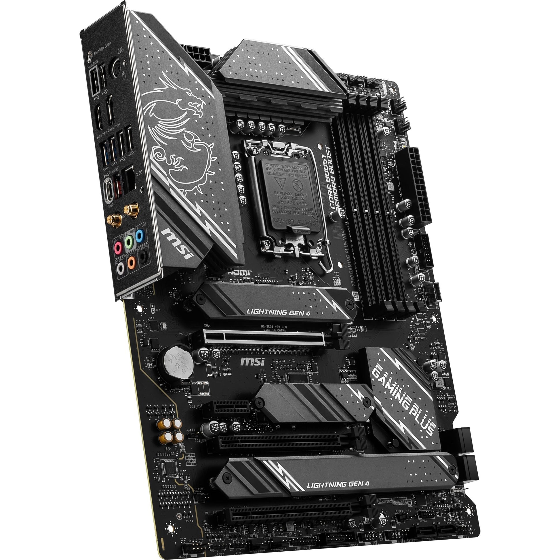 Msi z790 gaming plus wifi socket 1700 moederbord (grijs zwart, raid, 2.5 gb-lan, wi-fi 6e, bt, sound, atx)