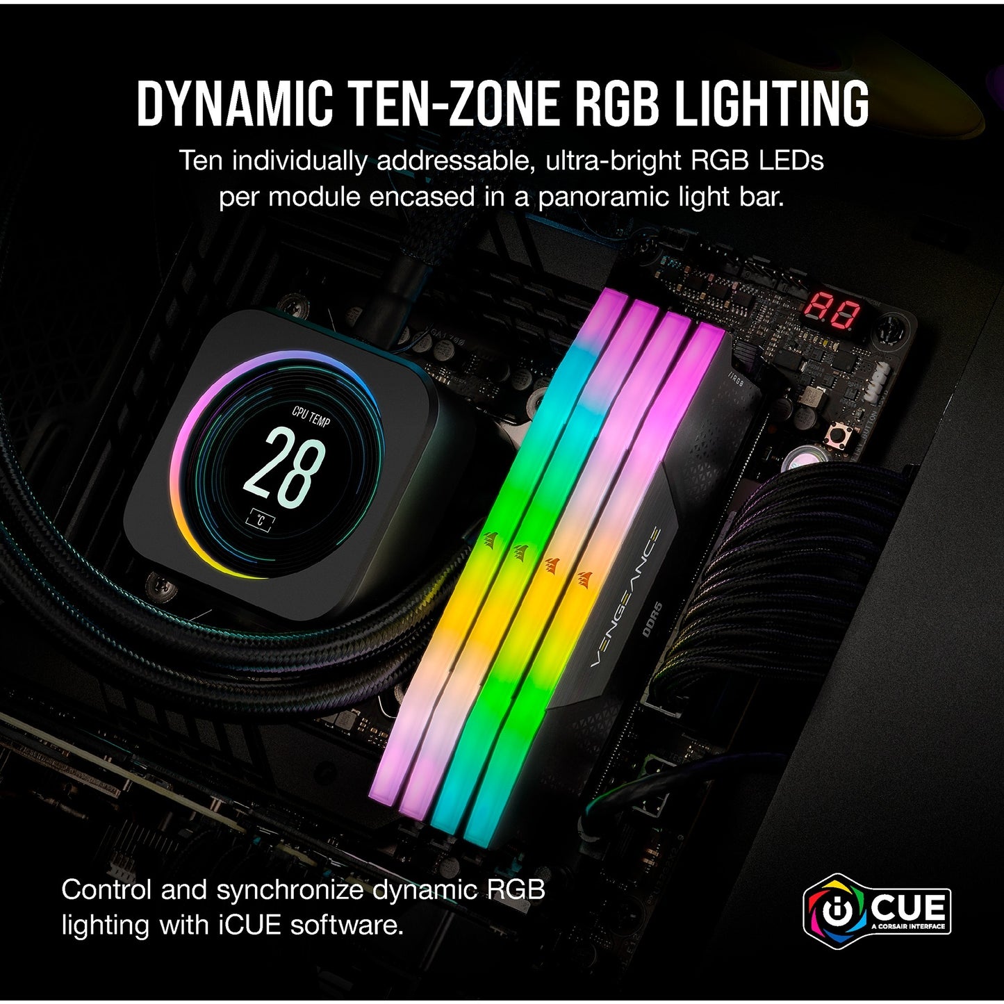 Corsair vengeance rgb 32 gb ddr5-6000 (2x 16 gb) werkgeheugen (zwart, cmh32gx5m2b6000c30, xmp 3.0)