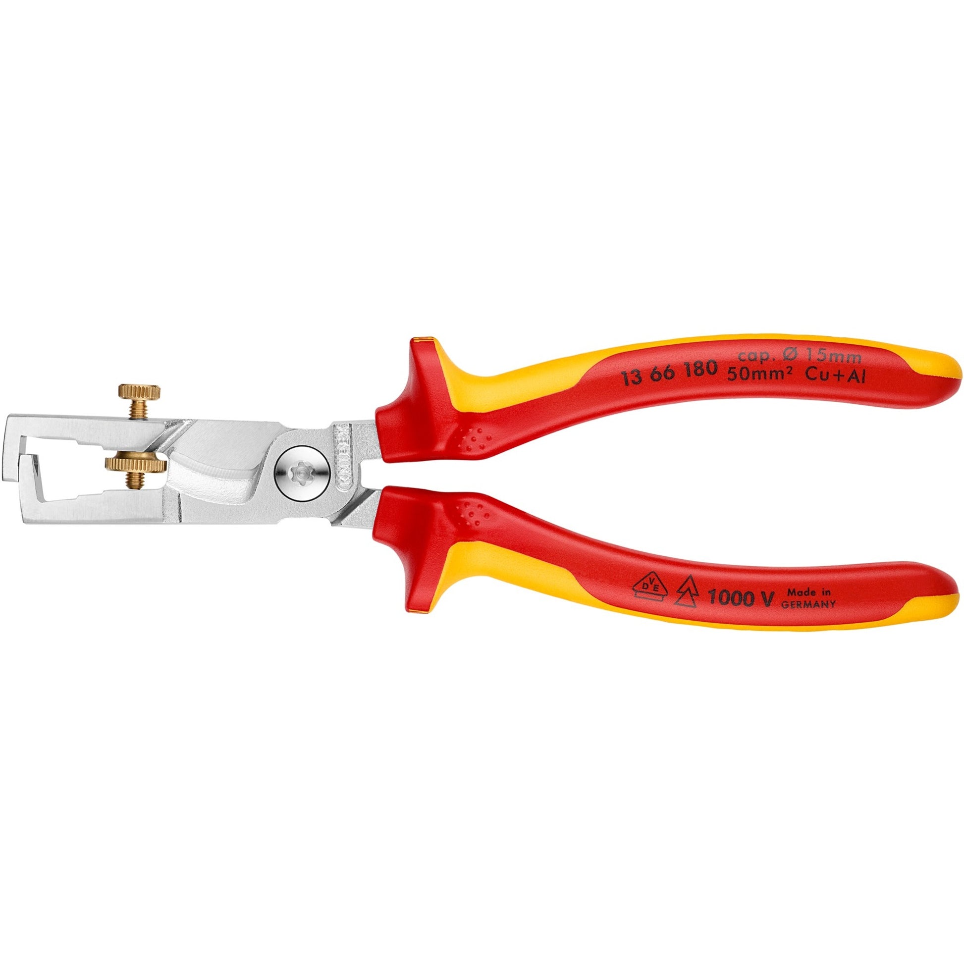 Knipex striptang strix 13 66 180 vde (rood geel, lengte 180mm, met kartelschroef)