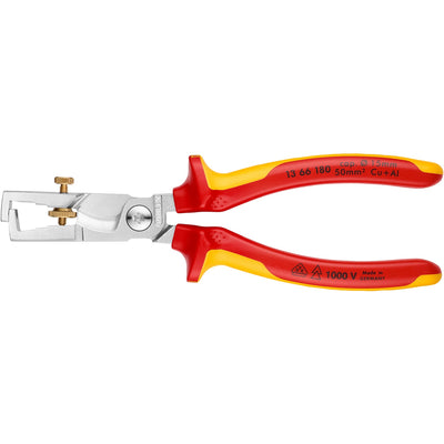 Knipex striptang strix 13 66 180 vde (rood geel, lengte 180mm, met kartelschroef)