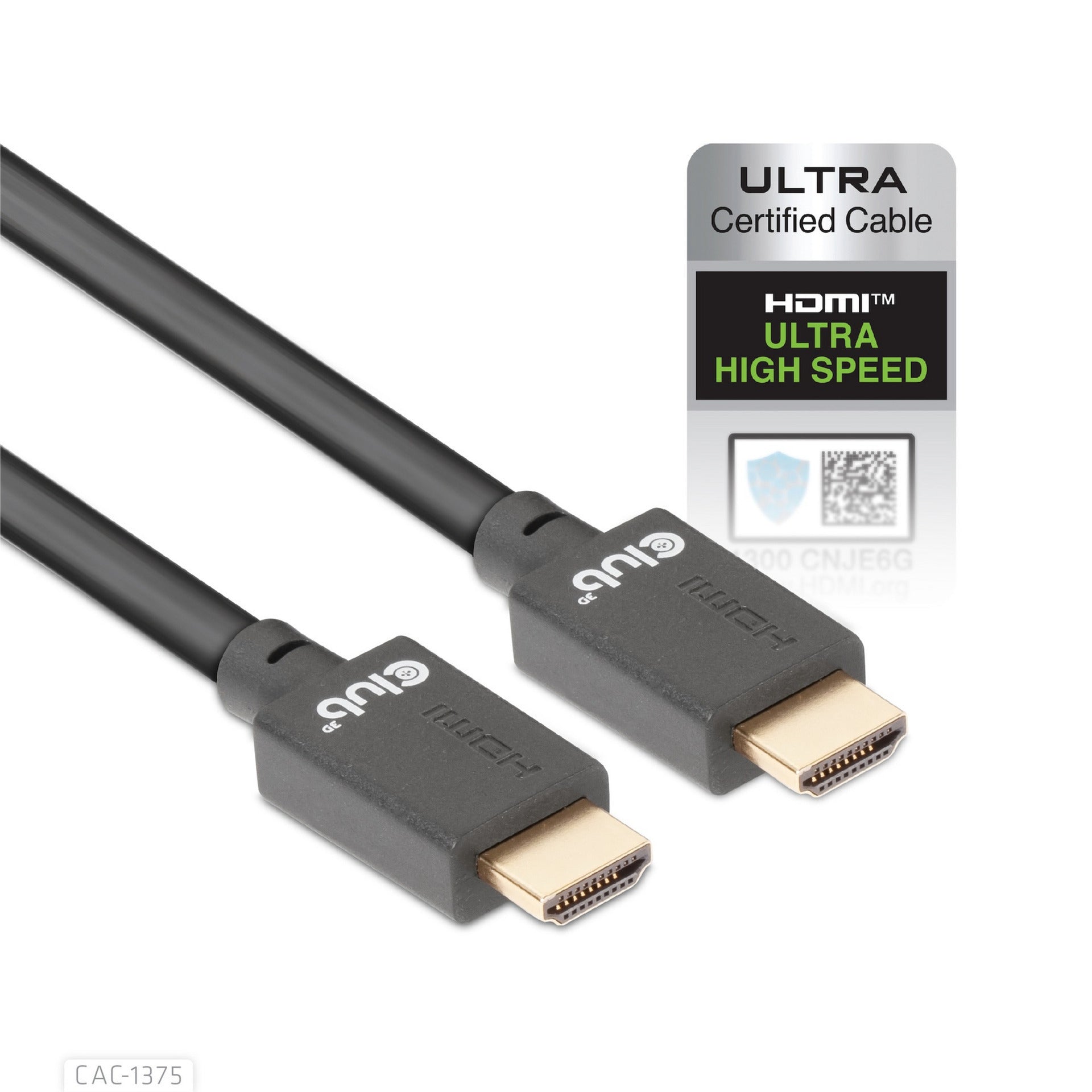 Club 3d gecertificeerde ultra high speed hdmi 2.1 kabel (zwart, 5 meter, 8k)