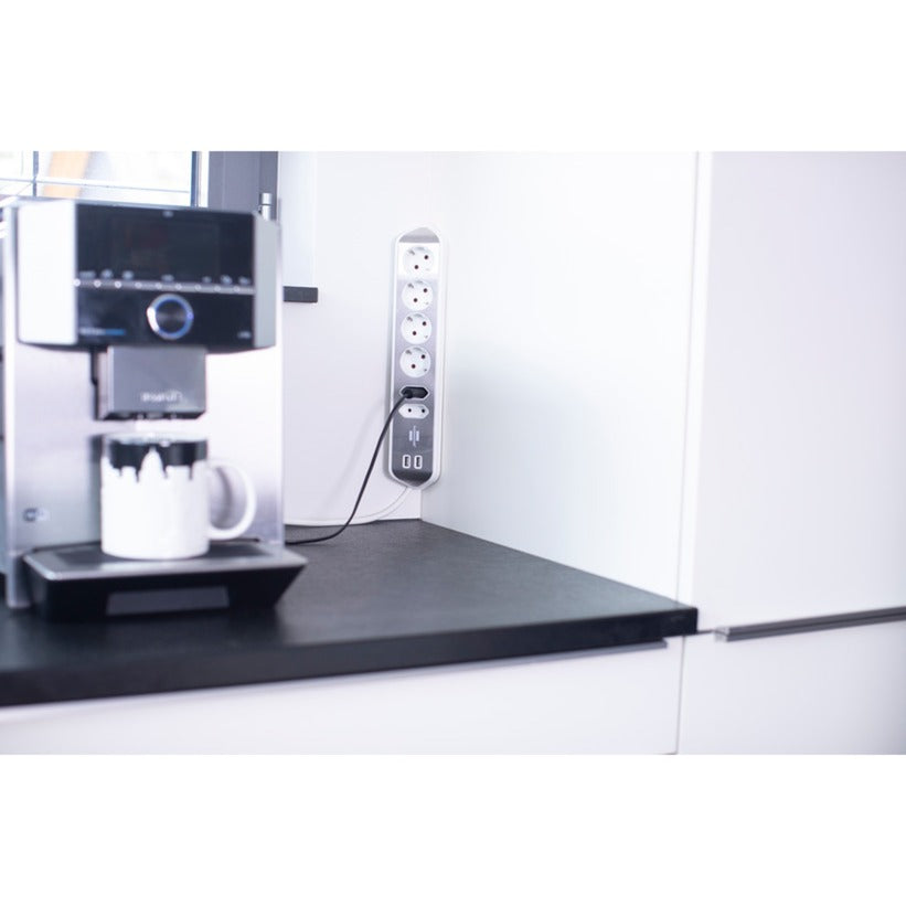 Brennenstuhl estilo hoekstopcontact 4-voudig met usb-oplaadfunctie stekkerdoos (wit roestvrij staal)