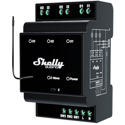 Shelly qubino wave pro 3 schakelaar (zwart, z-wave s800)