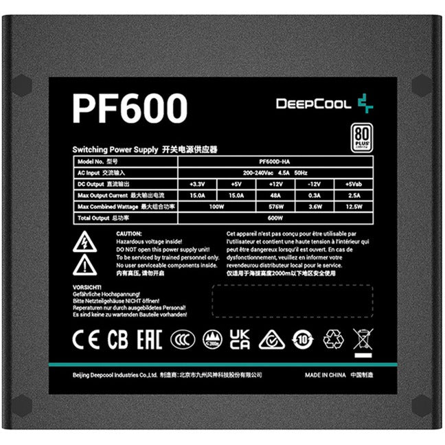 Deepcool pf600 600 watt voeding (zwart, 4x pcie)