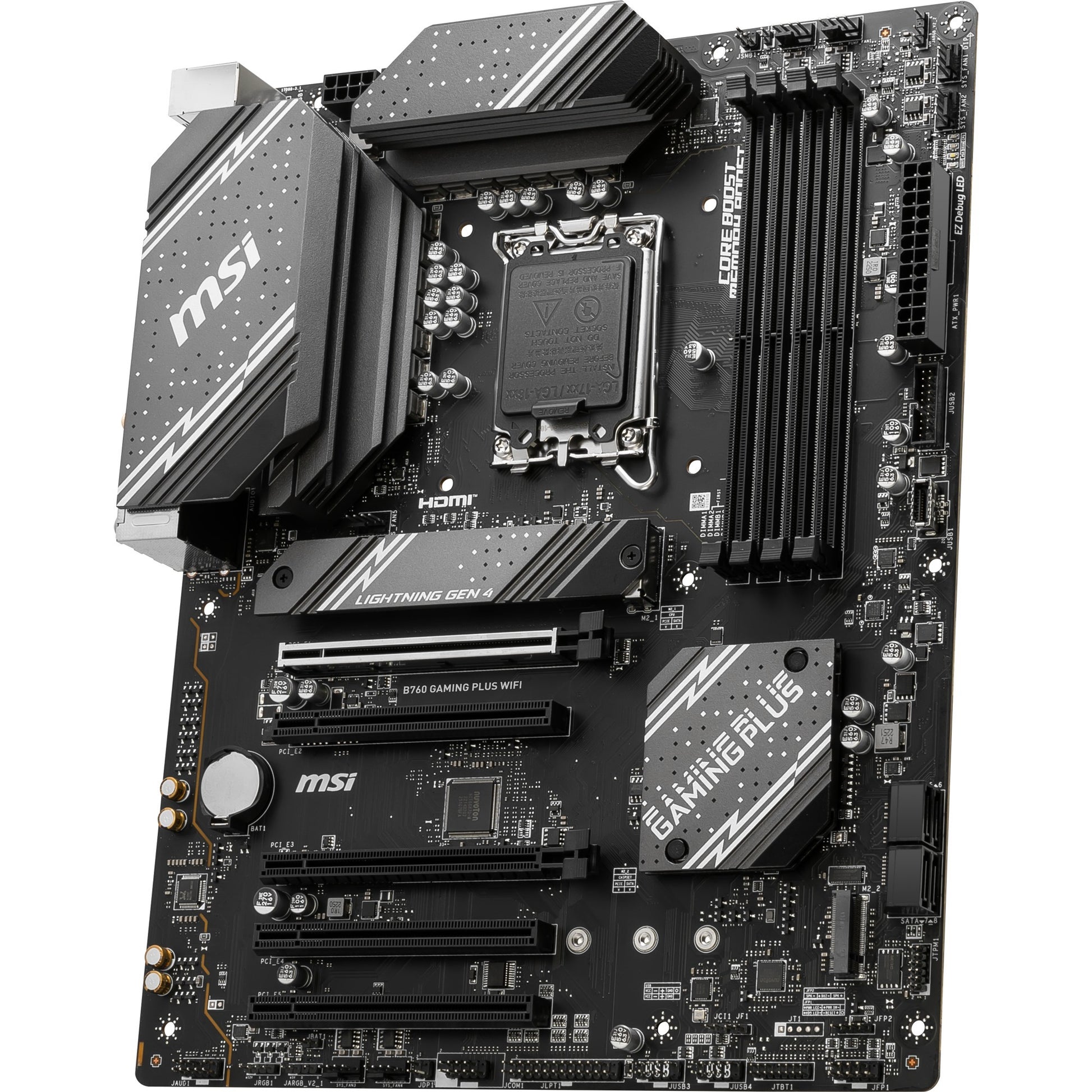 Msi b760 gaming plus wifi socket 1700 moederbord (grijs zwart, raid, 2.5gb-lan, wi-fi 6e, bt, sound, atx)