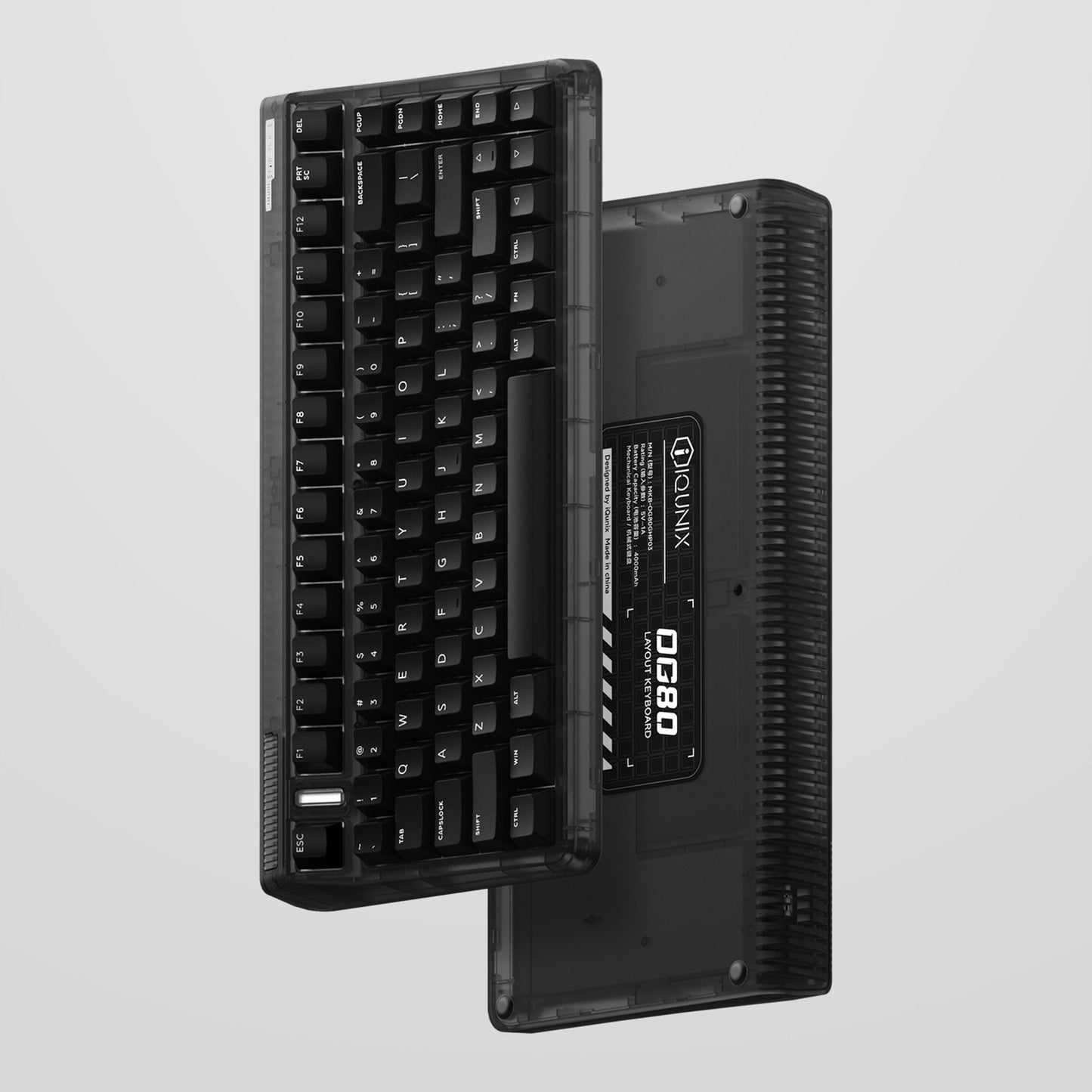 Iqunix og80 dark side wireless mechanical keyboard (zwart, us lay-out (qwerty), cherry mx brown, 80% (tkl), rgb leds, hot-swappable, pbt, 2.4ghz | bluetooth 5.1 | usb-c)