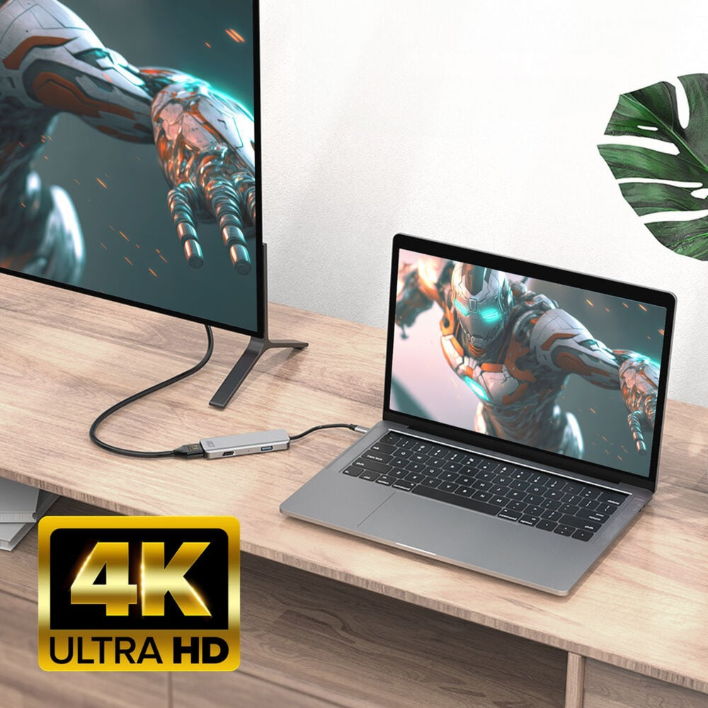 Act connectivity usb-c 4k multiport adapter voor 2 hdmi schermen, usb-a datapoort (aluminium)