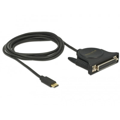 Delock usb-c 2.0 male > 1 x parallel db25 female kabel (zwart, 1,8 meter )