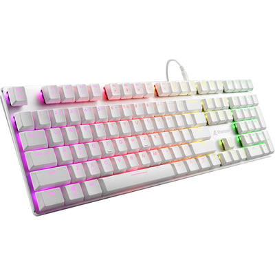 Sharkoon purewriter rgb mechanisch gaming toetsenbord (wit, us lay-out (qwerty), kailh choc low profile blue, 100%, rgb leds)