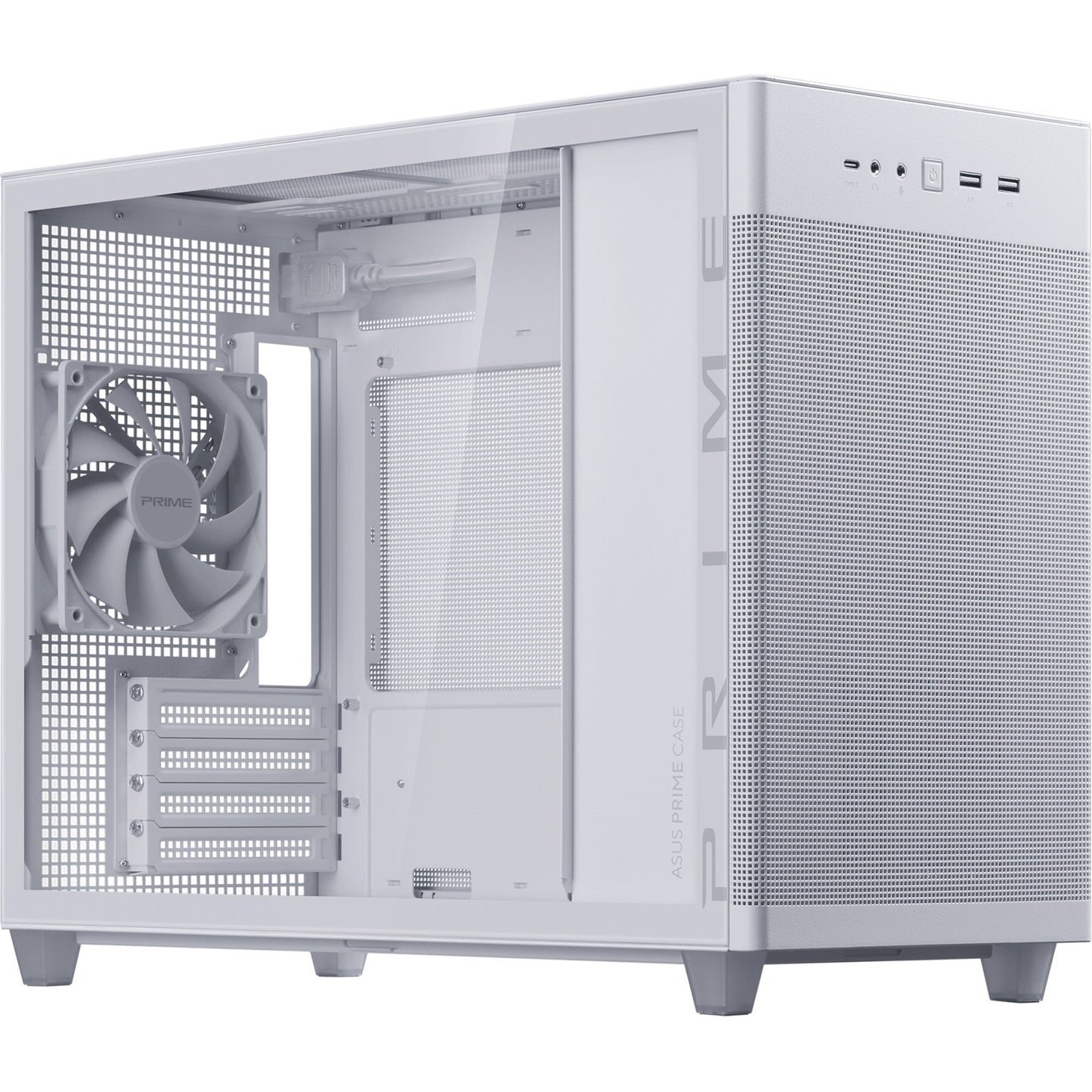 Asus prime ap201 midi tower behuizing (wit | 2x usb-a | 1x usb-c | tempered glass)