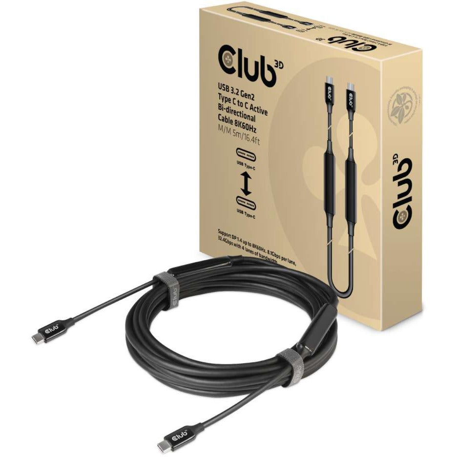 Club 3d actieve usb-c 3.2 gen 2 kabel (zwart, 5 meter, 8k 60hz)
