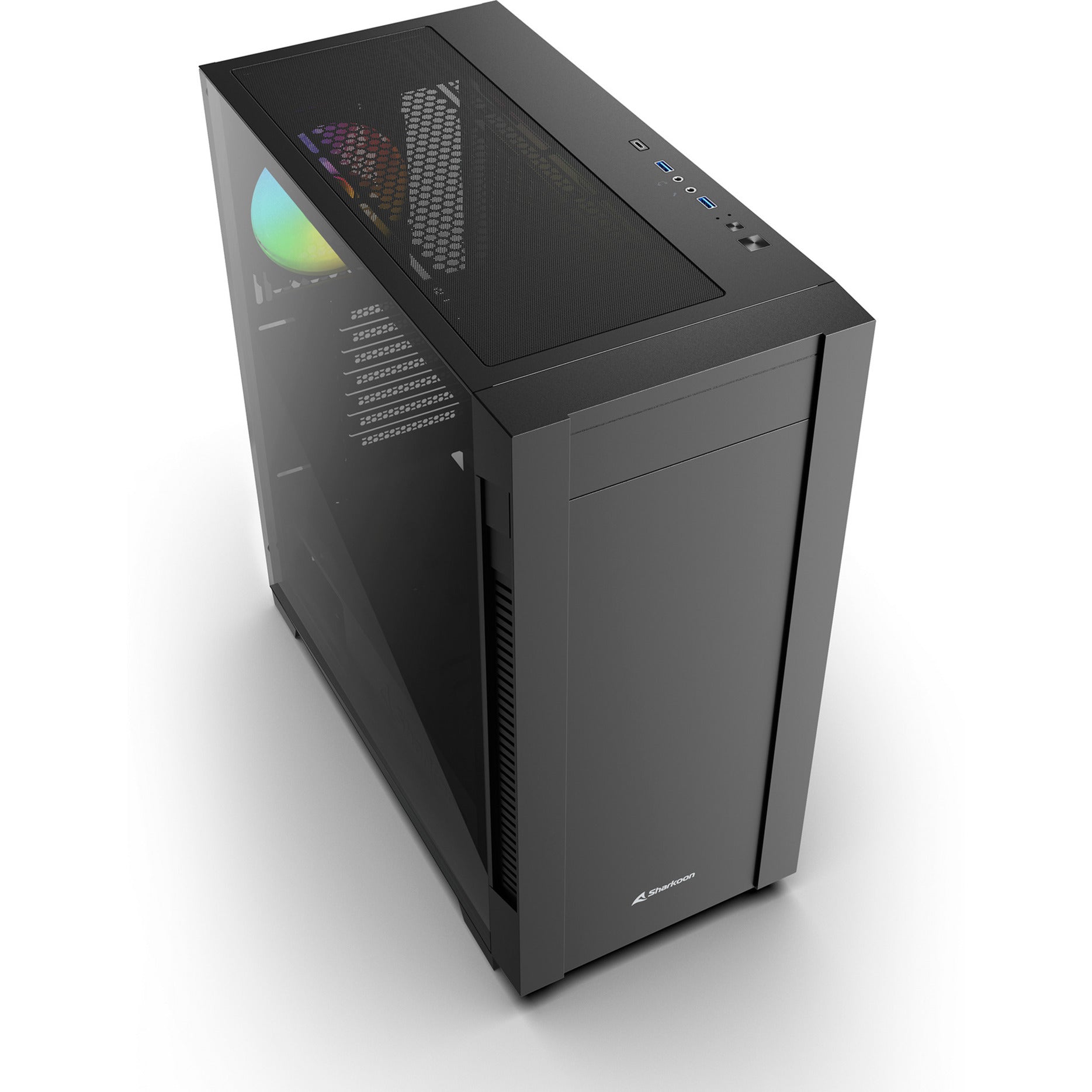 Sharkoon s25-w2 argb midi tower behuizing (zwart | 2x usb-a | 1x usb-c | rgb | tempered glass)