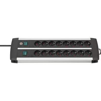 Brennenstuhl premium-alu-line techniek stekkerdoos duo 16-voudig stekkerdoos (zwart zilver, 3 meter)