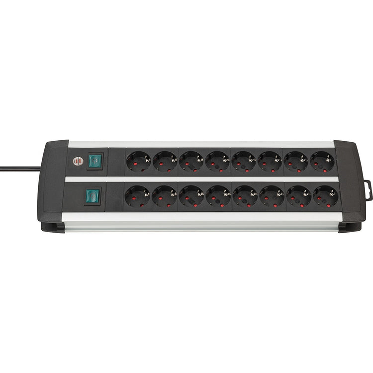 Brennenstuhl premium-alu-line techniek stekkerdoos duo 16-voudig stekkerdoos (zwart zilver, 3 meter)