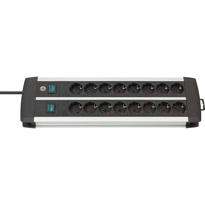 Brennenstuhl premium-alu-line techniek stekkerdoos duo 16-voudig stekkerdoos (zwart zilver, 3 meter)