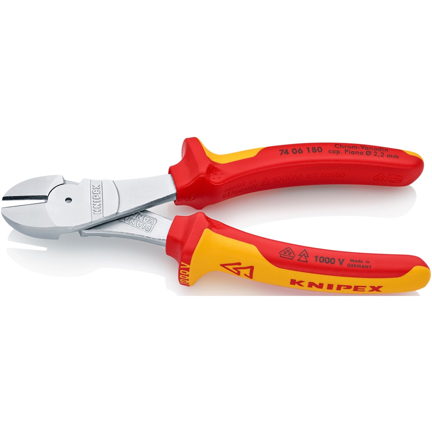 Knipex kracht-zijsnijtang 7406180 kniptang (rood geel)