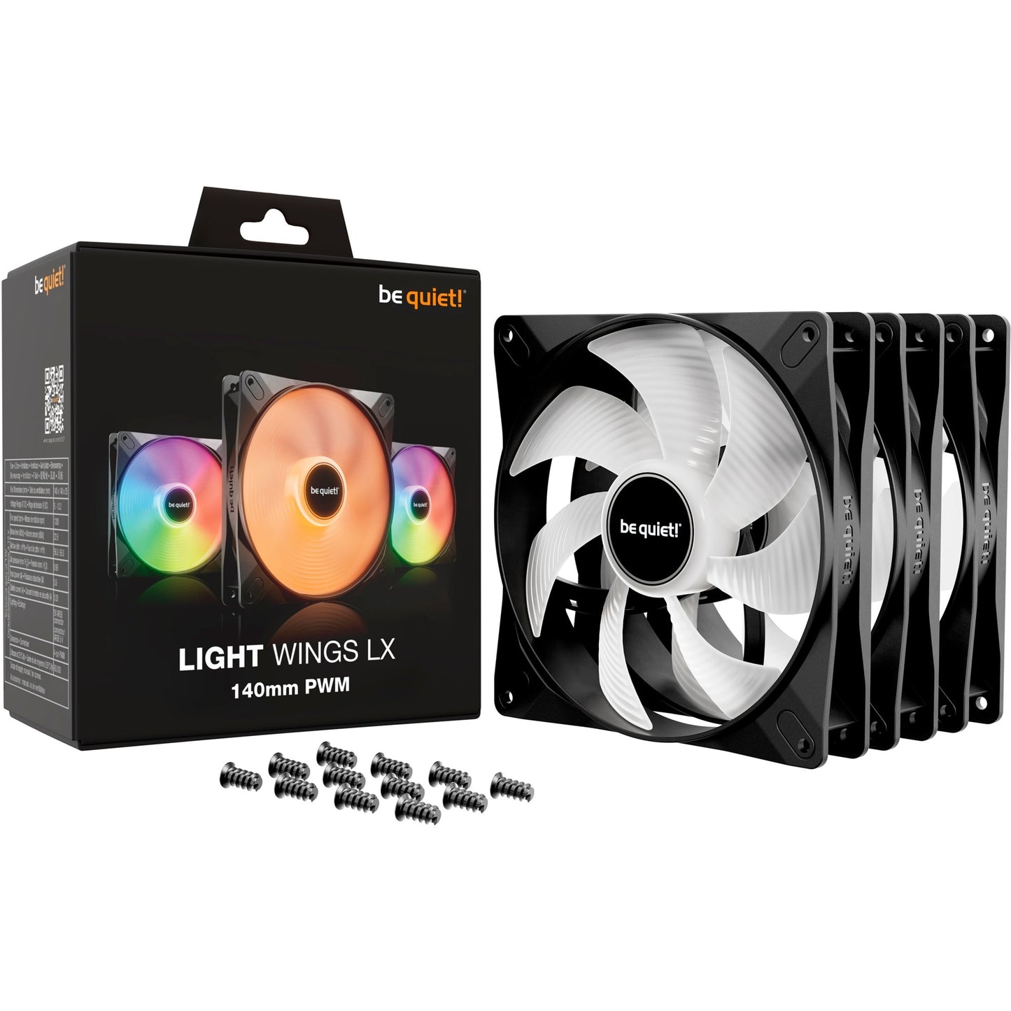 Be quiet! light wings lx pwm rgb case fans (zwart, 3 stuks, 140 x 140 x 25 mm)