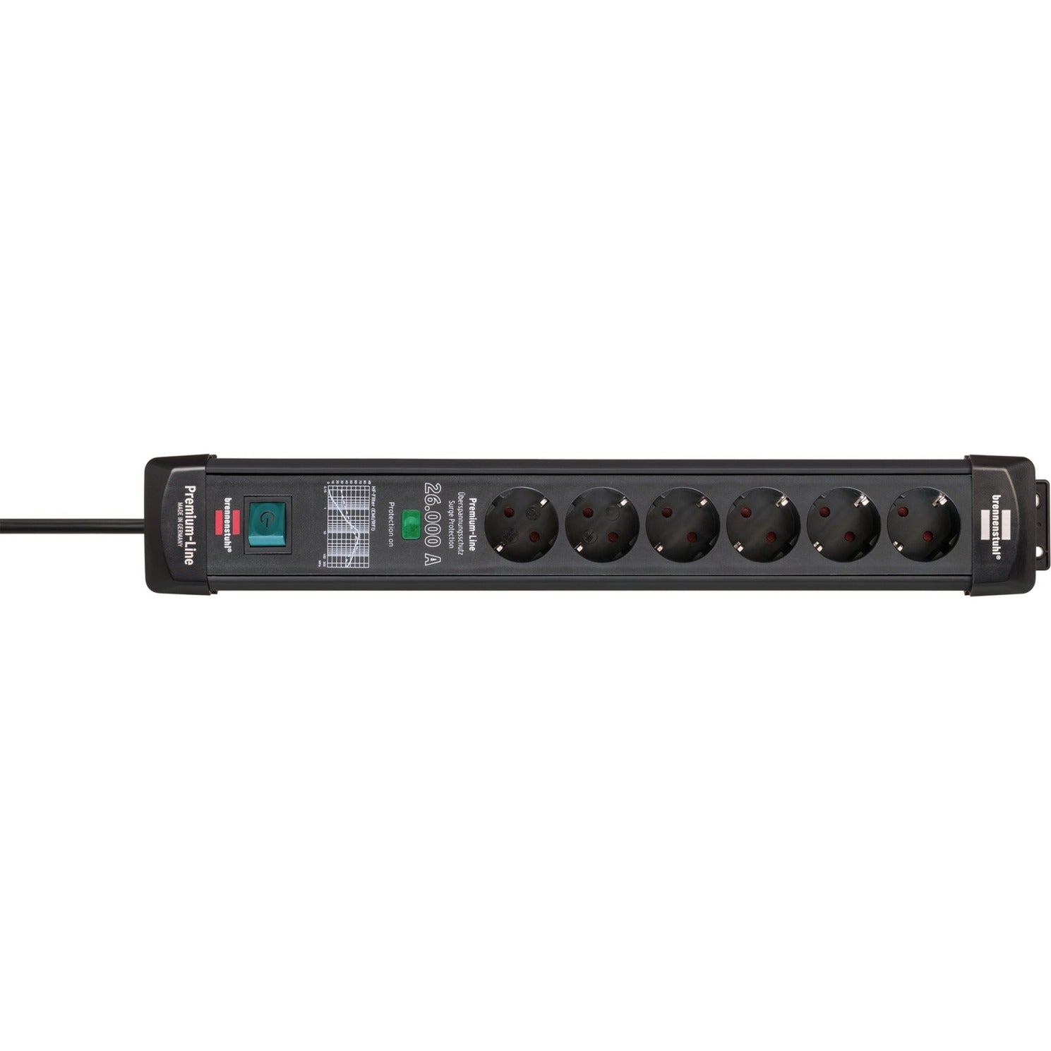 Brennenstuhl premium-line stekkerdoos 6-voudig stekkerdoos (zwart, 1,8 meter, 26.000a overspanningsbeveiliging)
