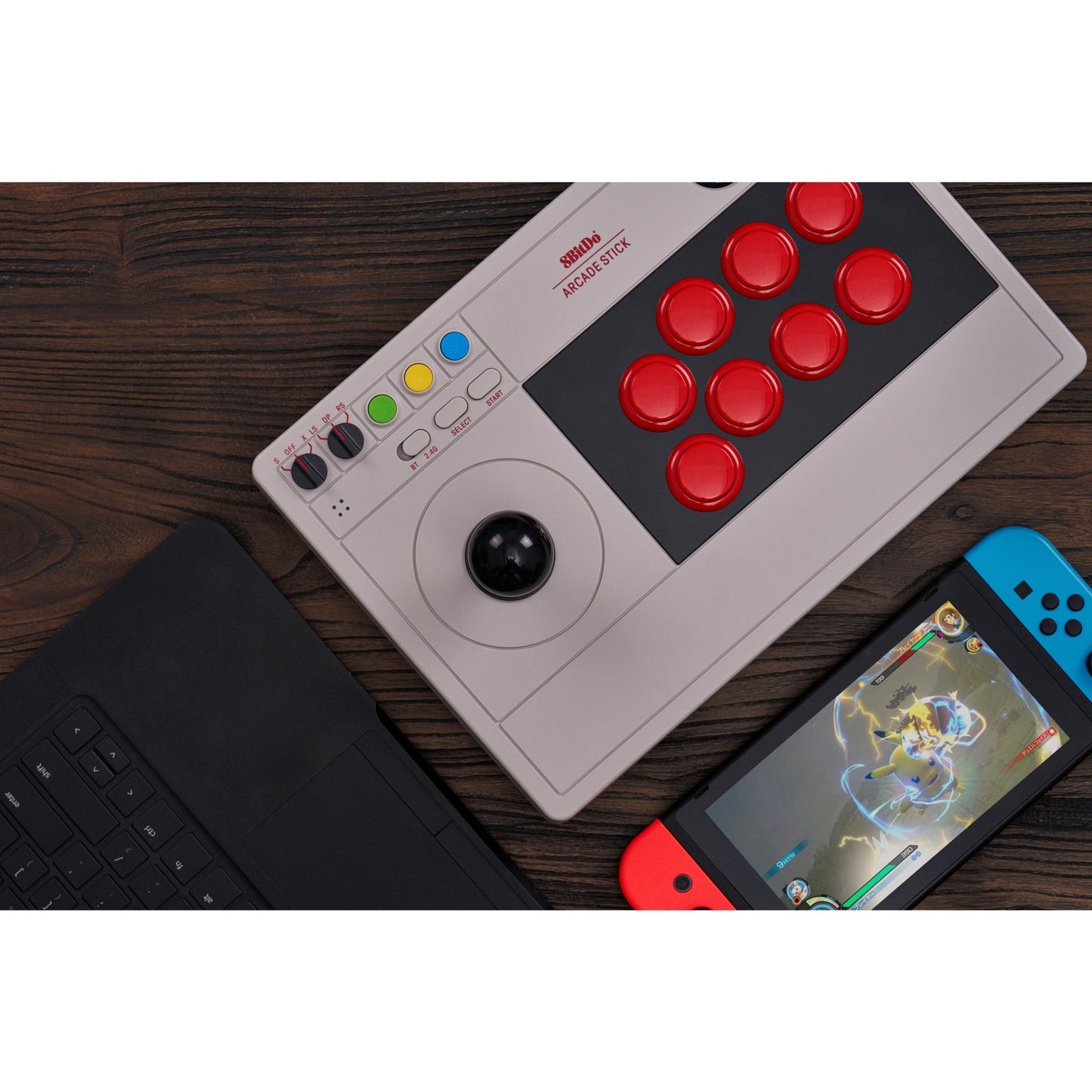 8bitdo arcade stick joystick (grijs, switch 1, switch 2, pc, bluetooth 2.4g usb-c)