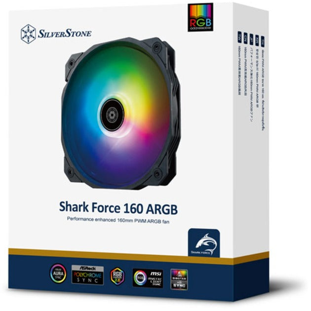 Silverstone shark force 160 argb case fan (zwart, 160 x 160 x 25 mm, pwm)