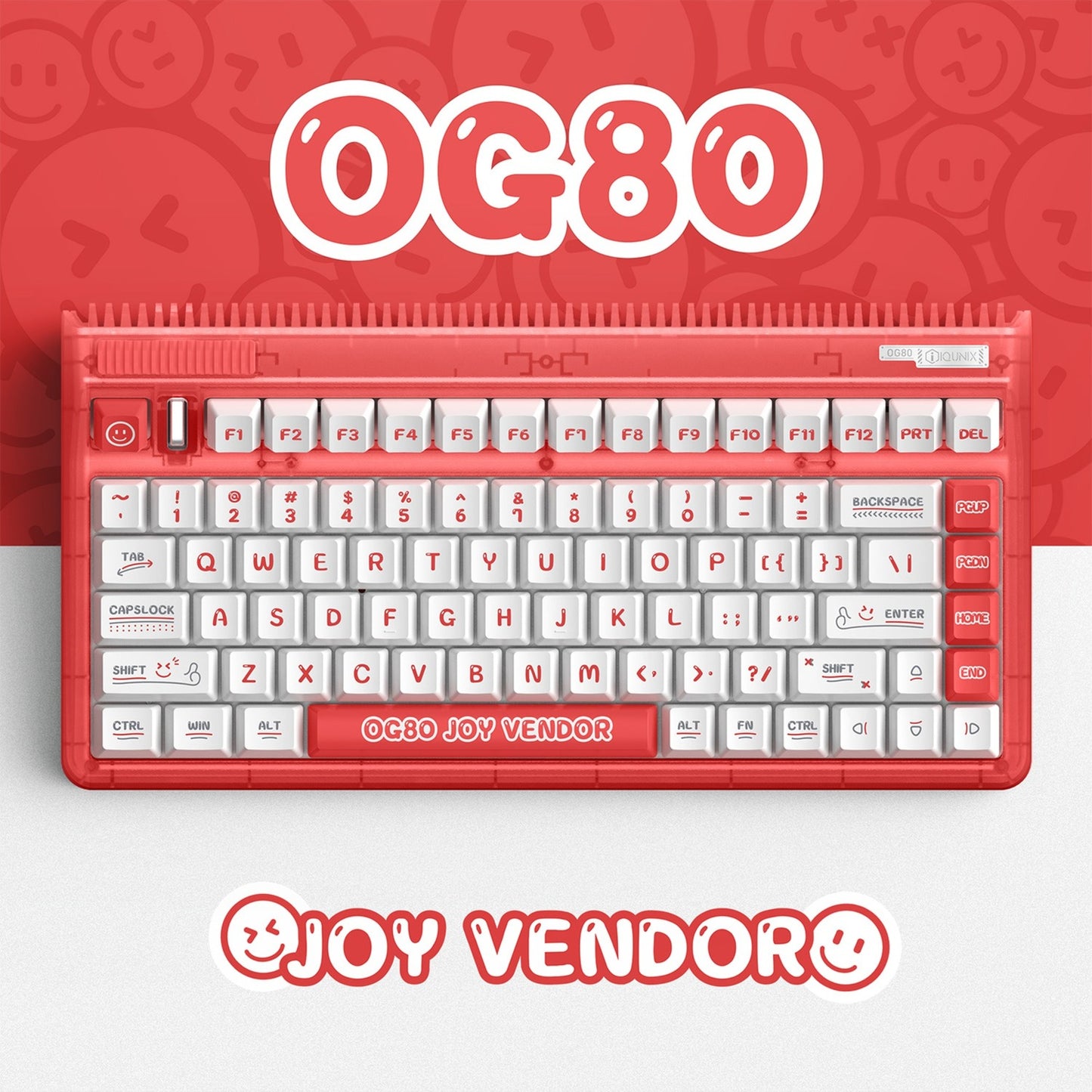 Iqunix og80 joy vendor wireless mechanical keyboard (rood, us lay-out (qwerty), iqunix moonstone, 80% (tkl), rgb leds, hot-swappable, pbt, 2.4ghz | bluetooth 5.1 | usb-c)