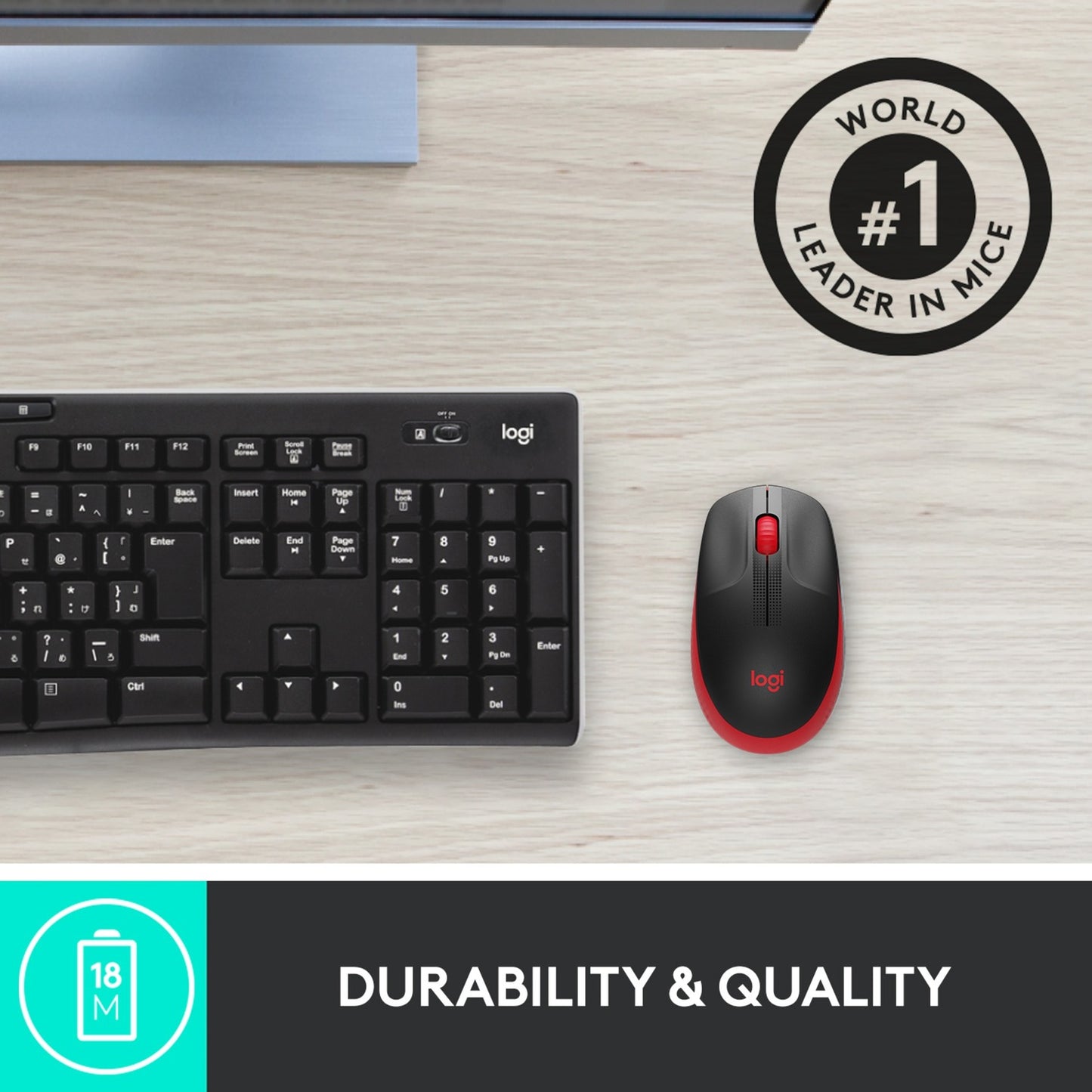 Logitech m190 full-size wireless mouse (rood, 1000 dpi)