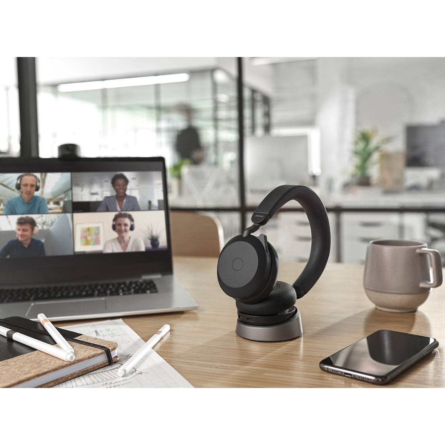 Jabra evolve2 75 on-ear headset (zwart, link380c, microsoft teams)