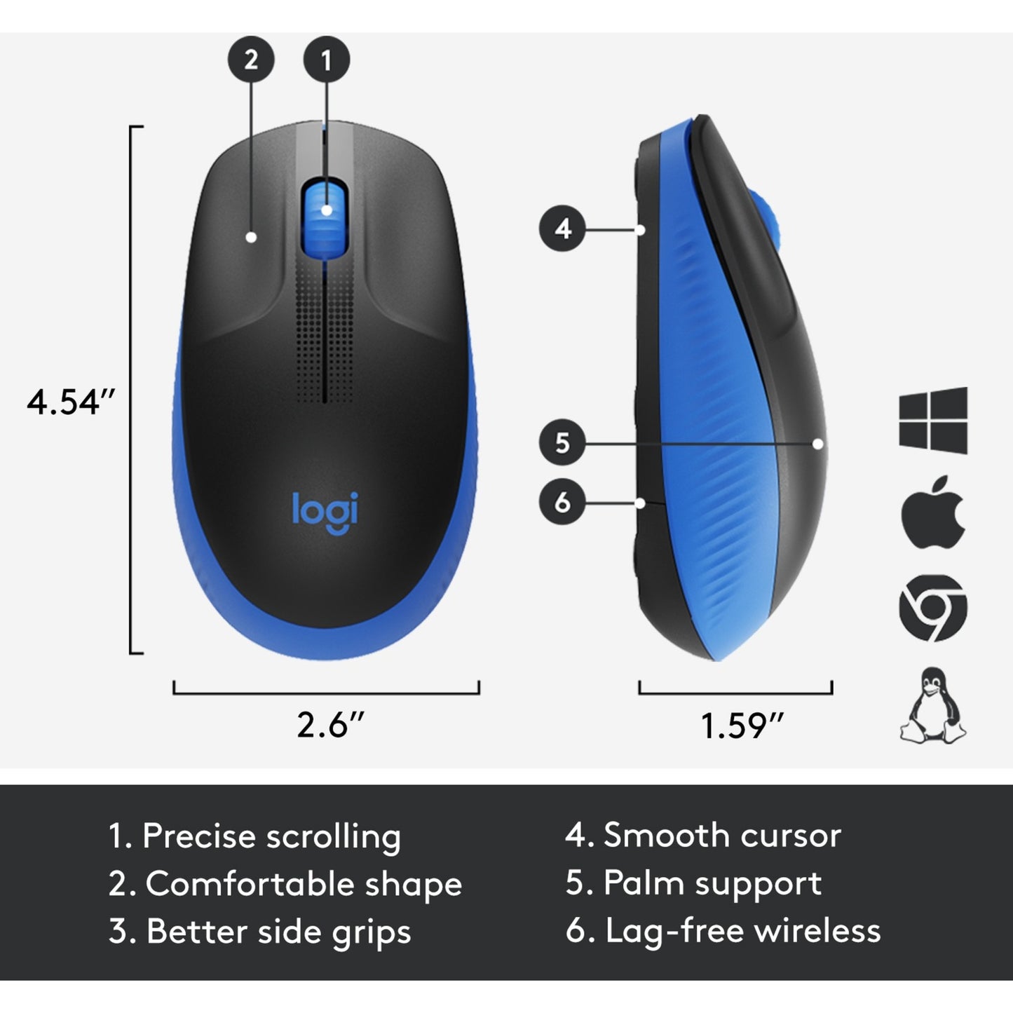Logitech m190 full-size wireless mouse (blauw, 1000 dpi)