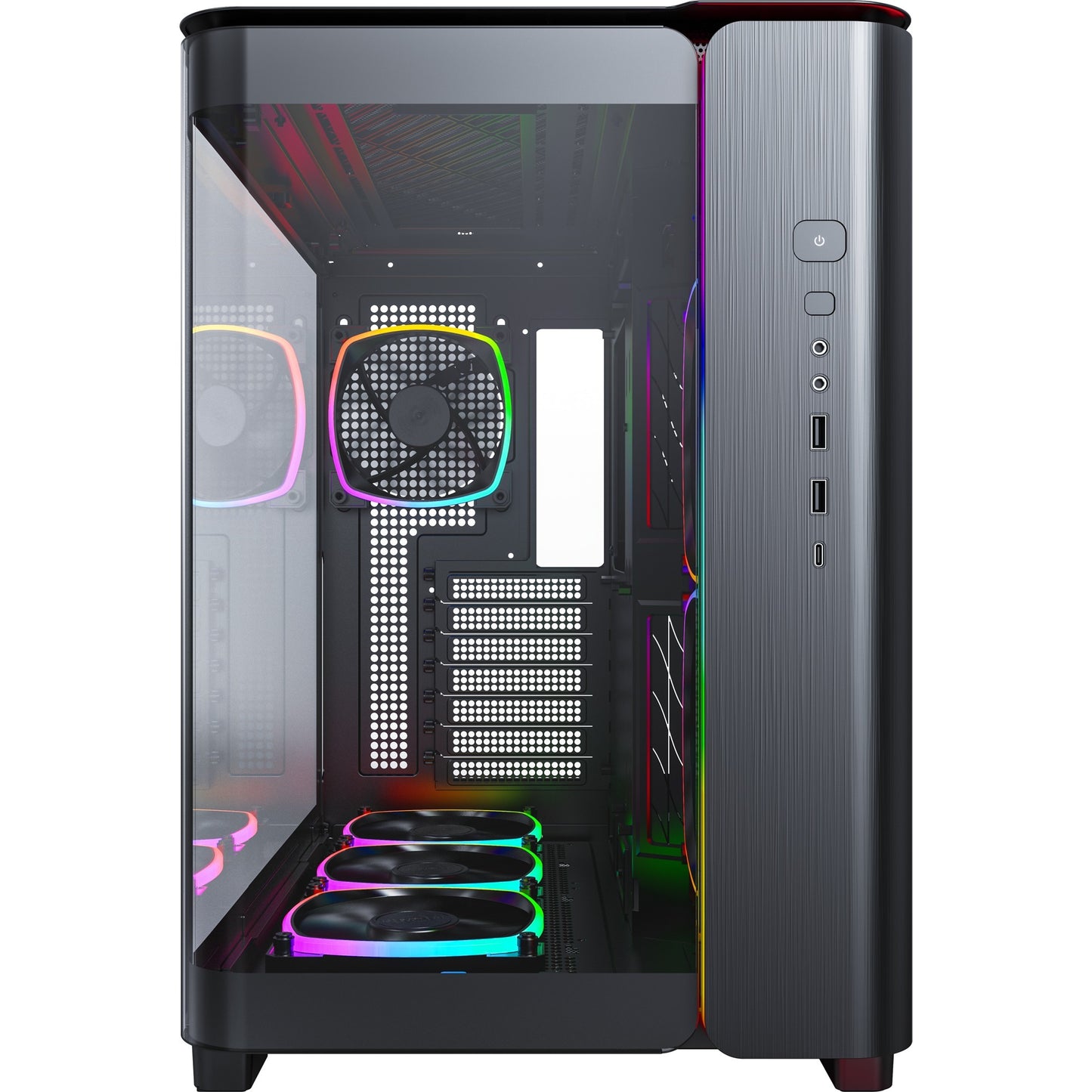 Montech king 95 pro midi tower behuizing (zwart | 2x usb-a | 1x usb-c | rgb | tempered glass)