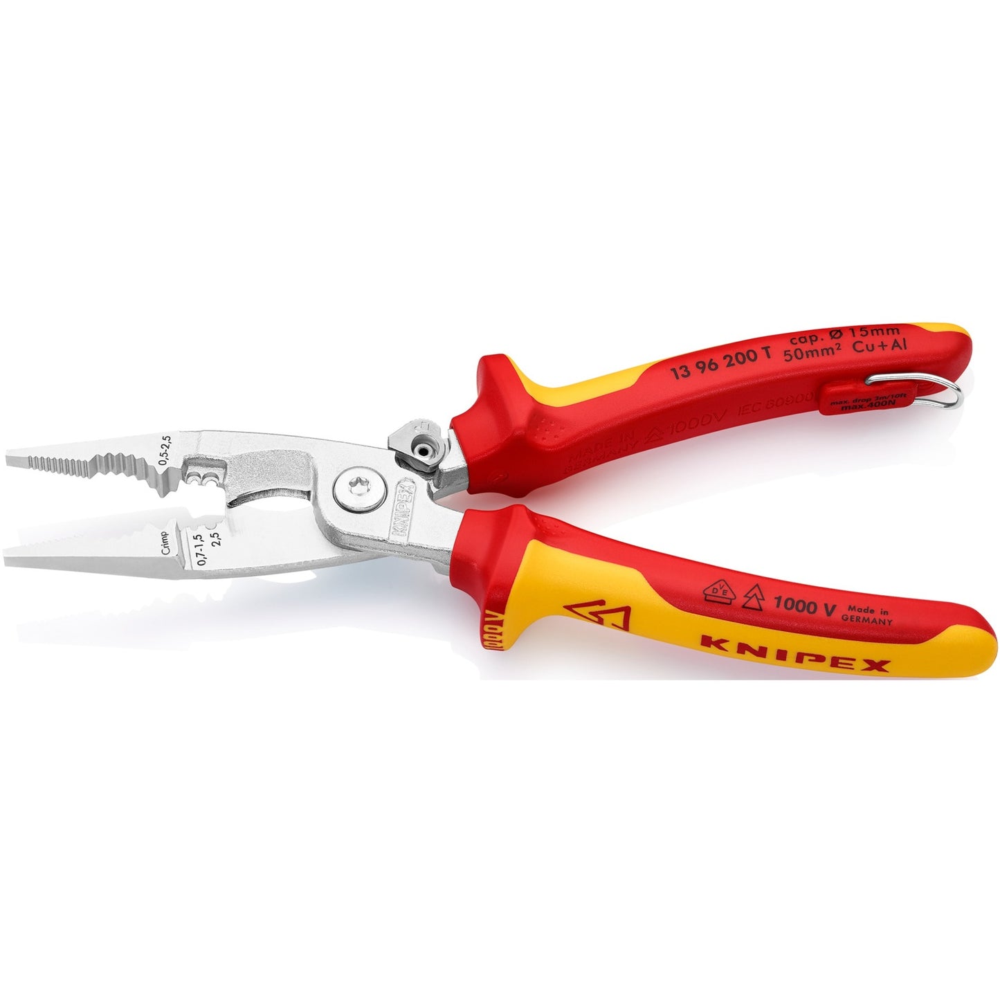 Knipex elektro installatietang 13 96 200 t (rood geel)