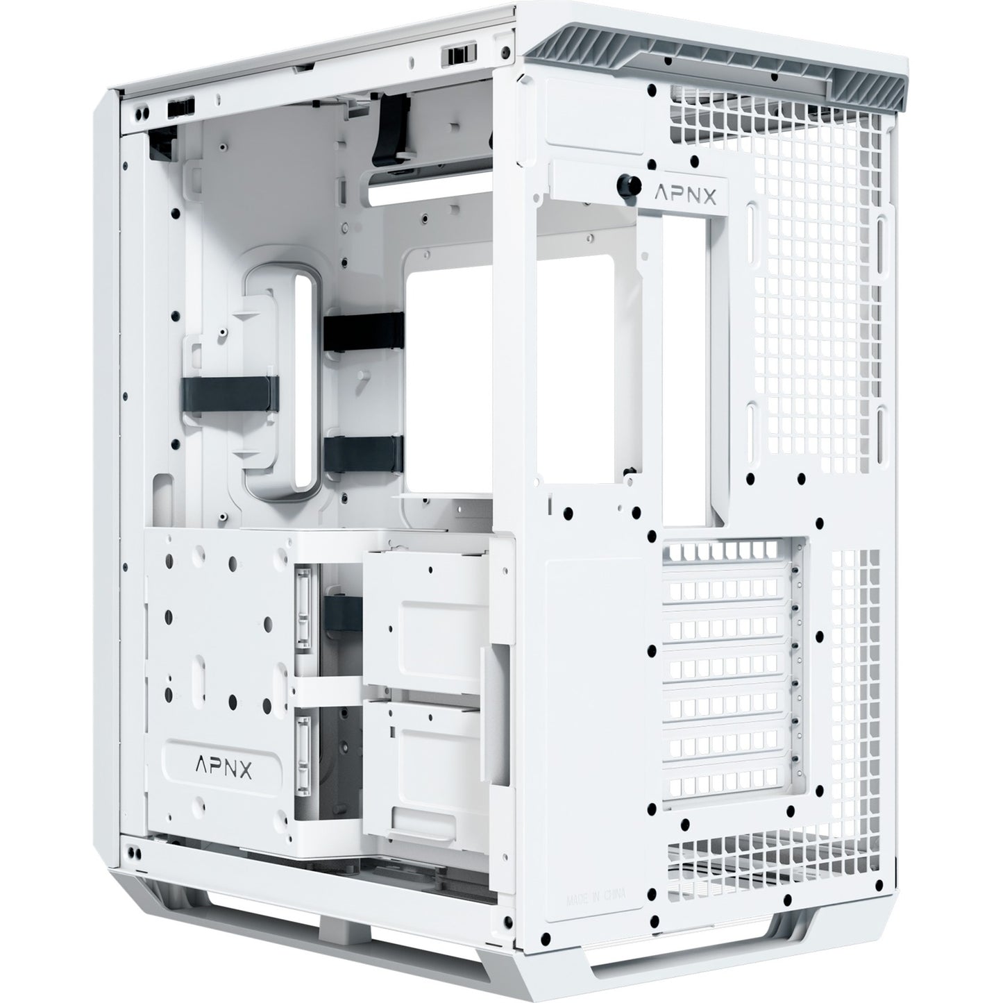 Apnx v1-w-wt-v1 midi tower behuizing (wit houtkleur | 2x usb-a | 1x usb-c | window)