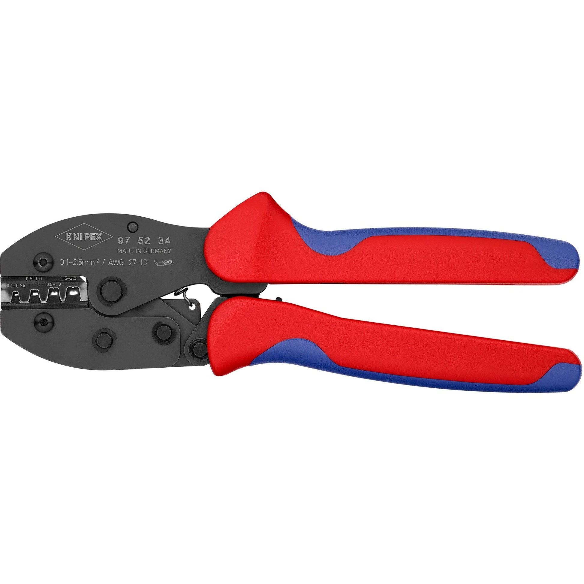 Knipex preciforce 97 52 34 sb krimptang (rood blauw, isolieren, crimpen 0,1 - 2,5mm²)