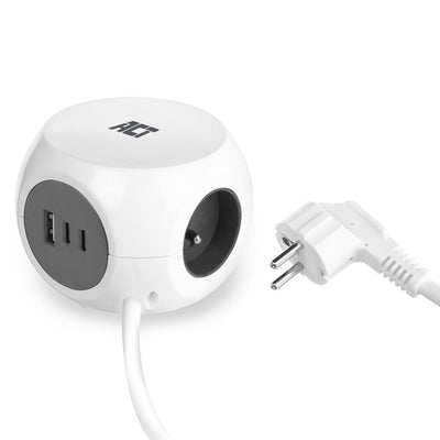 Act connectivity act stekkerdoos kubus met 3 stopcontacten, 30w power delivery usb-c a poorten, kabellengte 1,5m ac2425