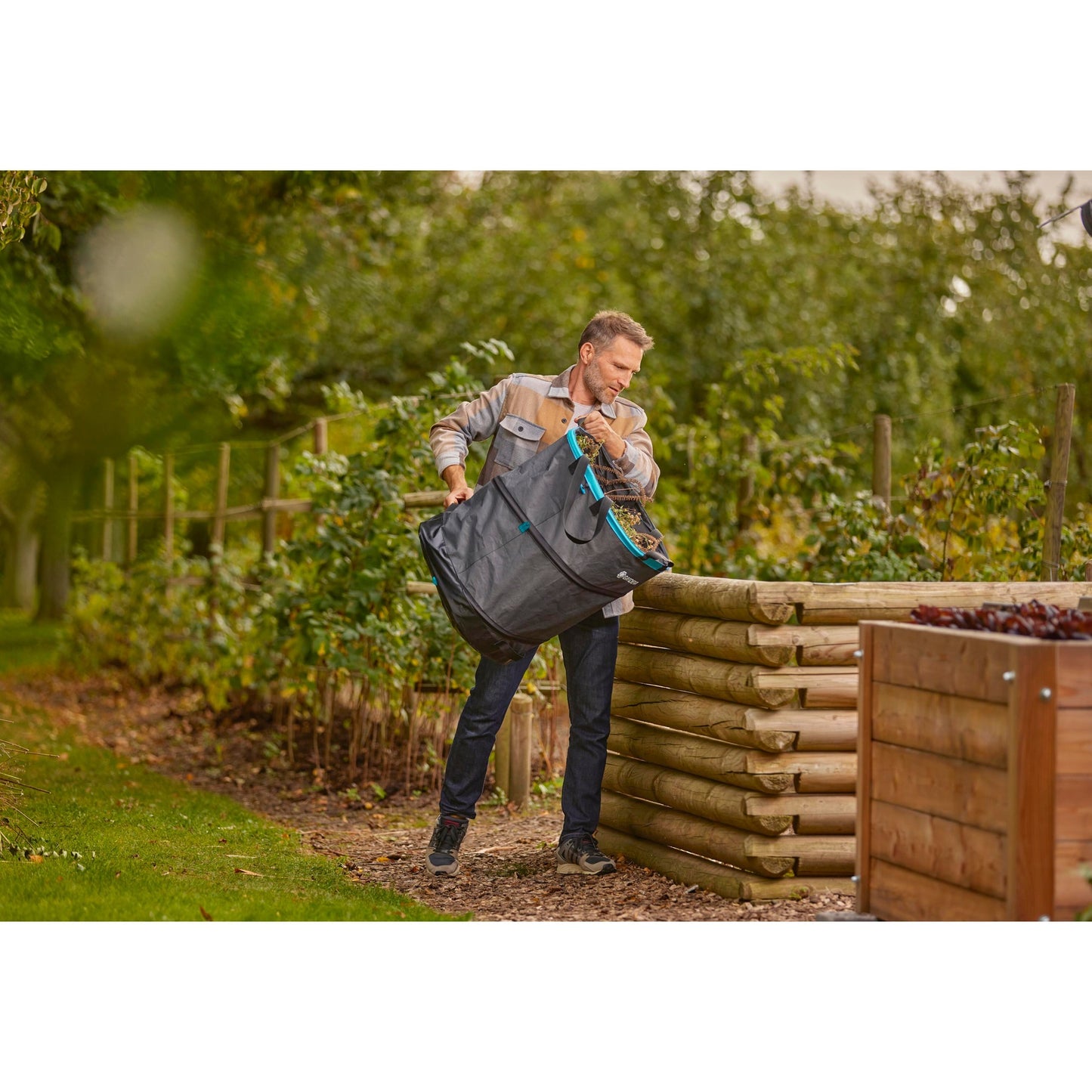 Gardena tuinafvalzak pop-up rechthoekig, maat m (zwart turquoise, tot 130 liter)