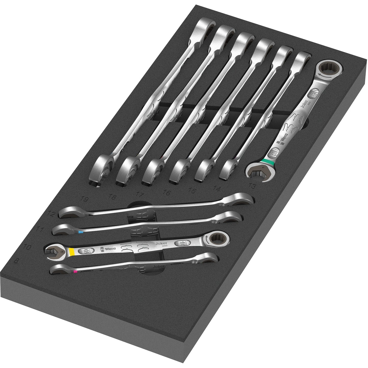 Wera zelfaanpassende steeksleutel 6000 joker set 1 gereedschapsset (zwart grijs, combinatie ratelsleutelset, in schuimrubberen inzet voor werkplaatswagen)
