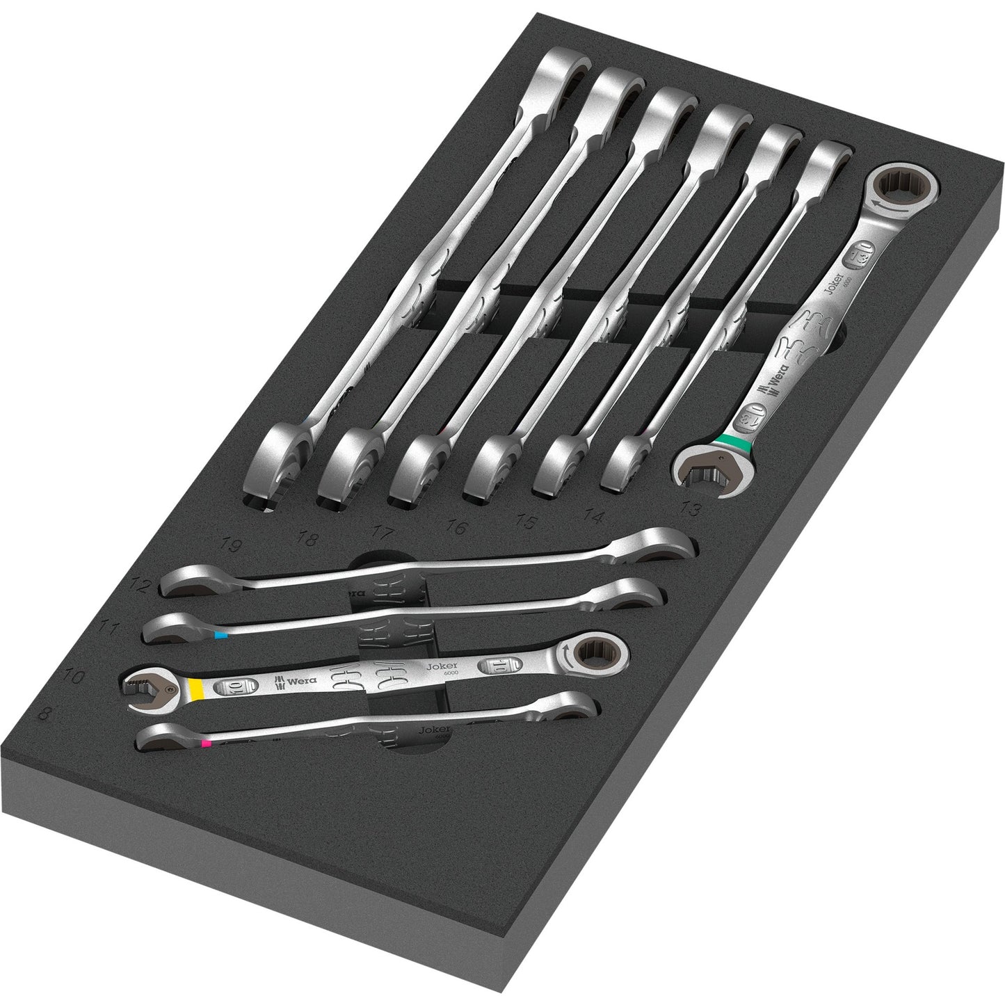 Wera zelfaanpassende steeksleutel 6000 joker set 1 gereedschapsset (zwart grijs, combinatie ratelsleutelset, in schuimrubberen inzet voor werkplaatswagen)