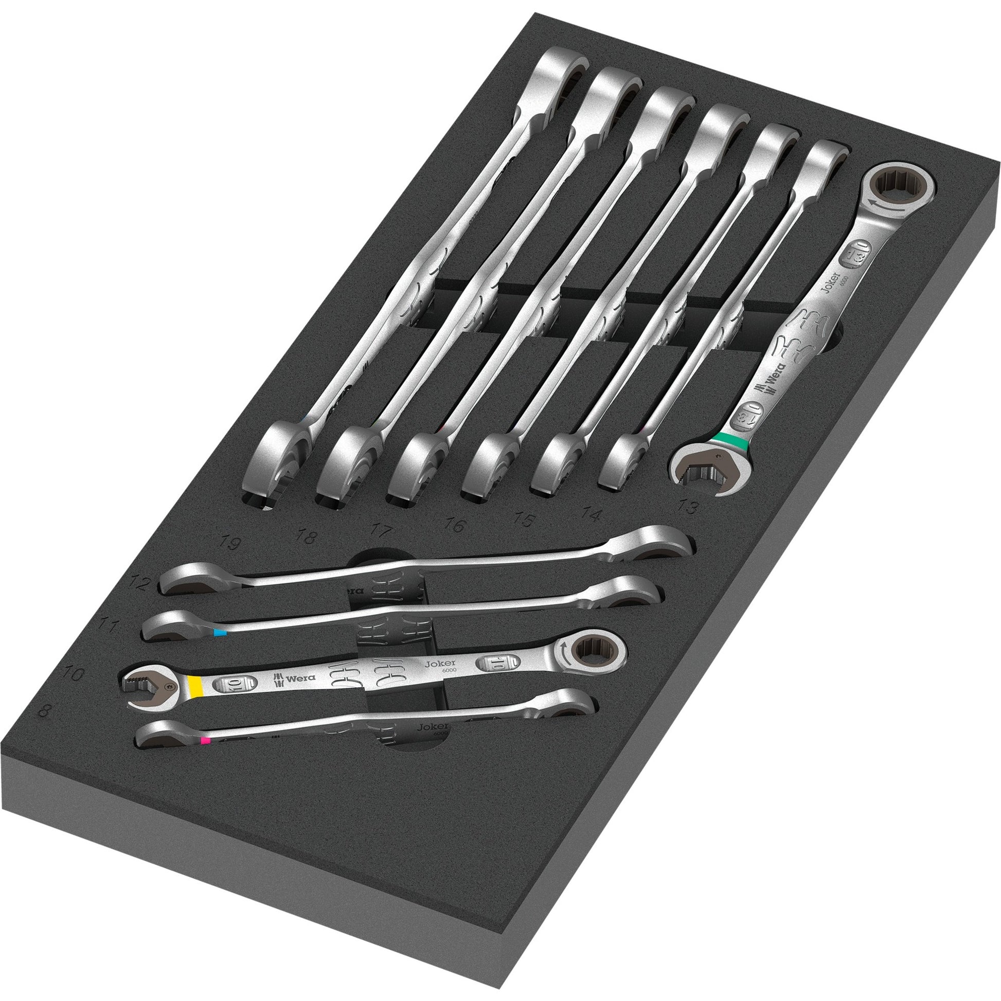 Wera zelfaanpassende steeksleutel 6000 joker set 1 gereedschapsset (zwart grijs, combinatie ratelsleutelset, in schuimrubberen inzet voor werkplaatswagen)