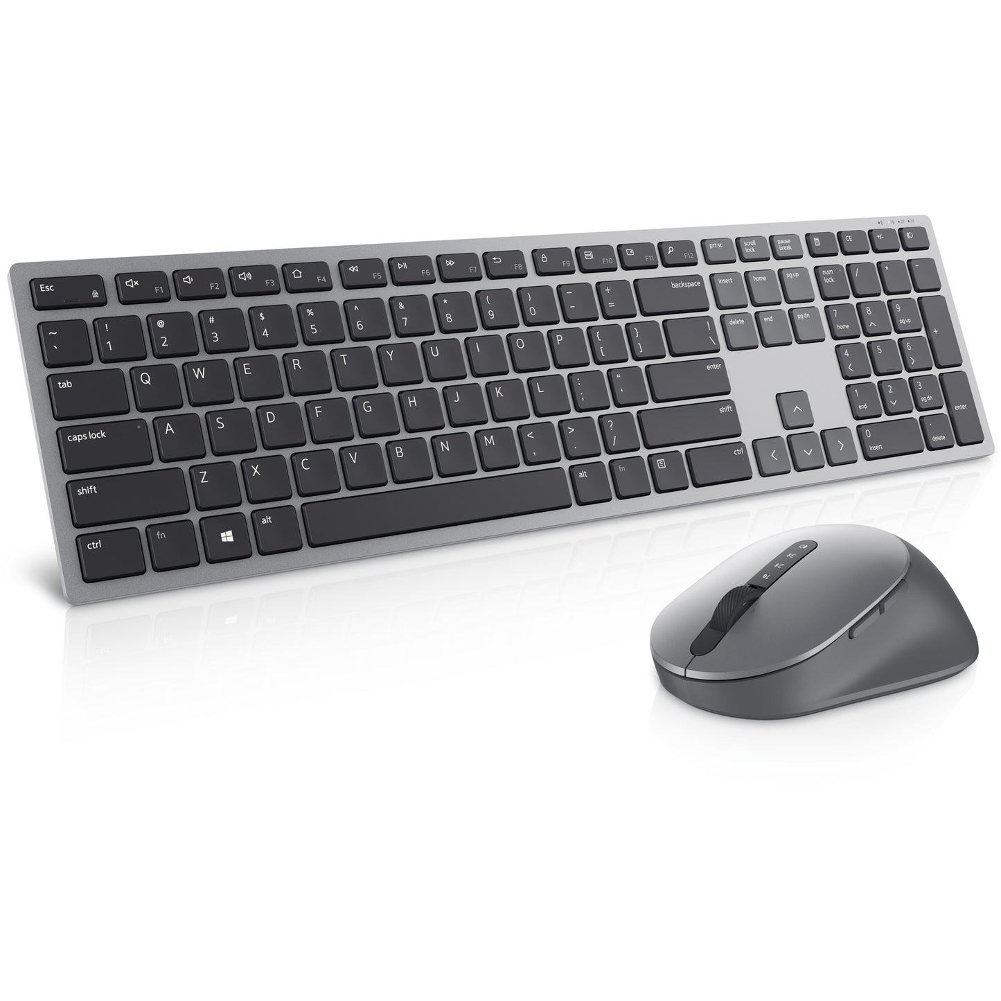 Dell premier multi-device draadloos toetsenbord en draadloze muis - km7321w desktopset (grijs, us lay-out (qwerty), 100%, bluetooth 5.0, dpi:1000 - 4000)