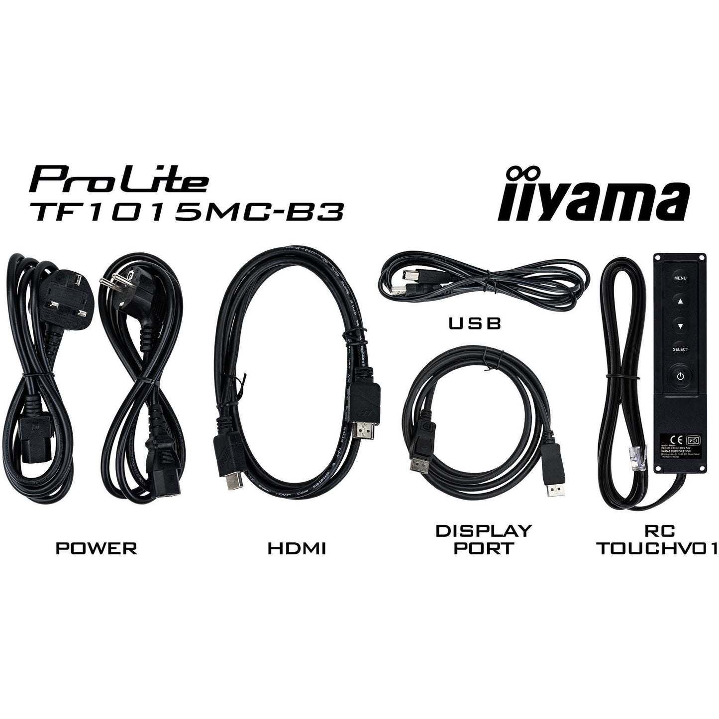 Iiyama prolite tf1015mc-b3 10.1 touchscreen monitor (zwart, hdmi, displayport, vga, usb-b, rj-45)