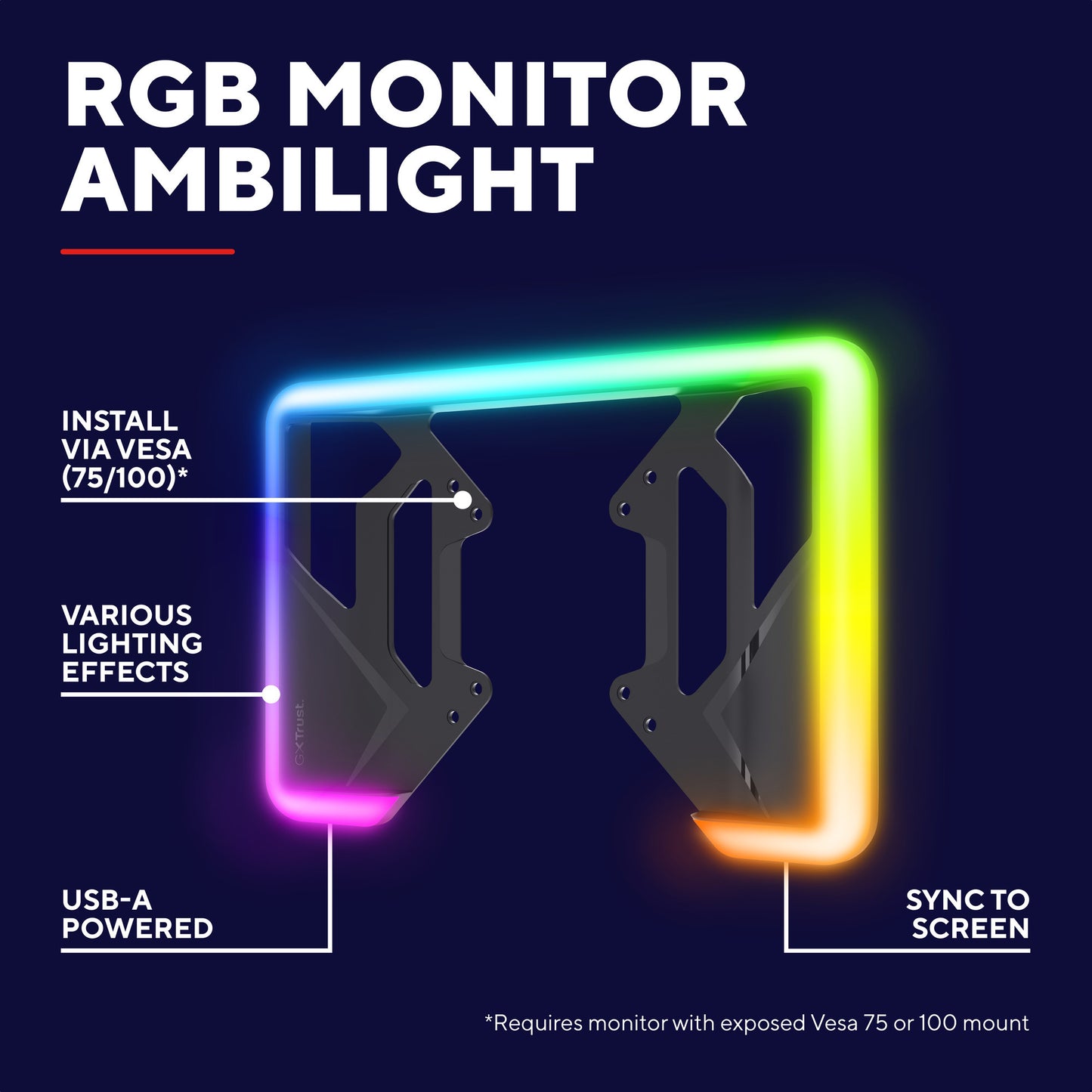 Trust gxt 907 vybz rgb-achtergrondverlichting voor monitoren (zwart)