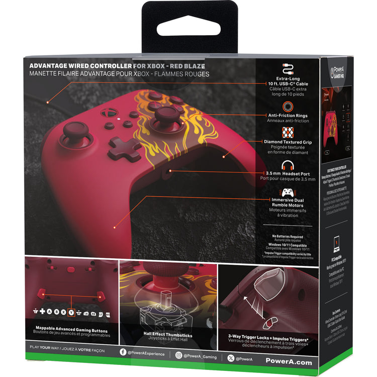 Powera advantage controller met kabel voor de xbox series x|s - rood vuur (rood, xbox series x|s, xbox one, pc)