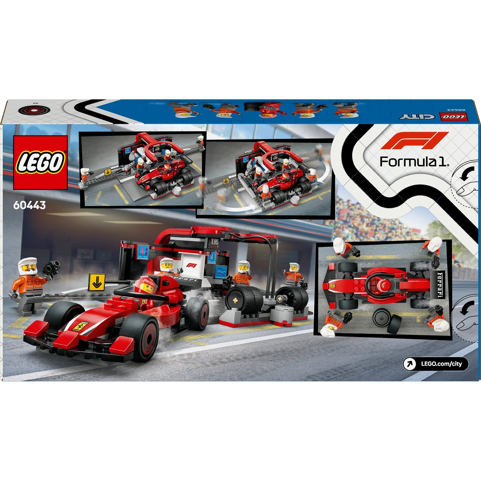 Lego city f1 pitstop en pitcrew met ferrari auto - 60443