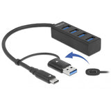 Delock 4-poorts usb 3.2 gen 1 hub met usb type-c of usb type-a aansluiting usb-hub (zwart) - afbeelding 1