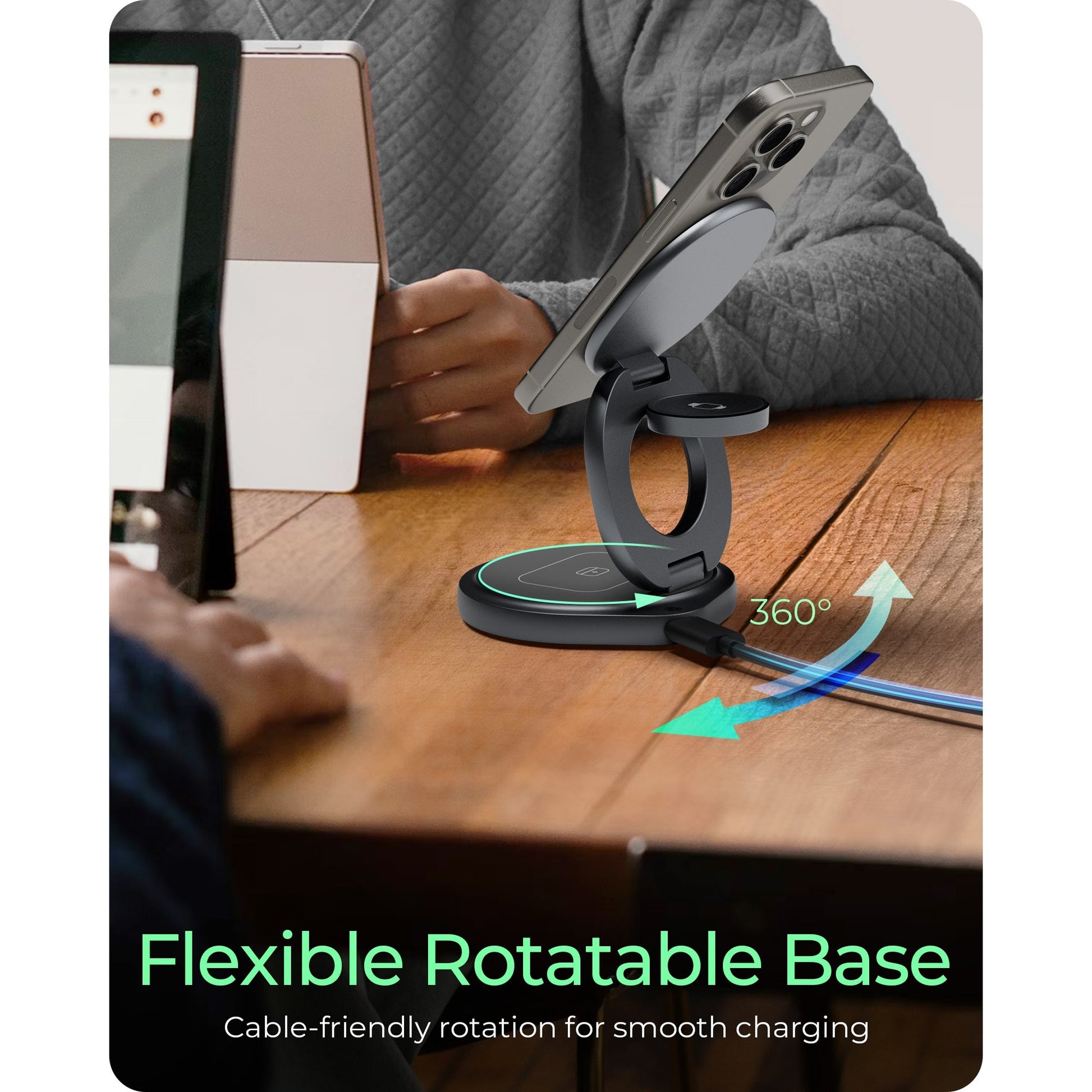 Icy box 3-in-1 opvouwbaar draadloos oplaadstation (antraciet, ib-sh101-ch)