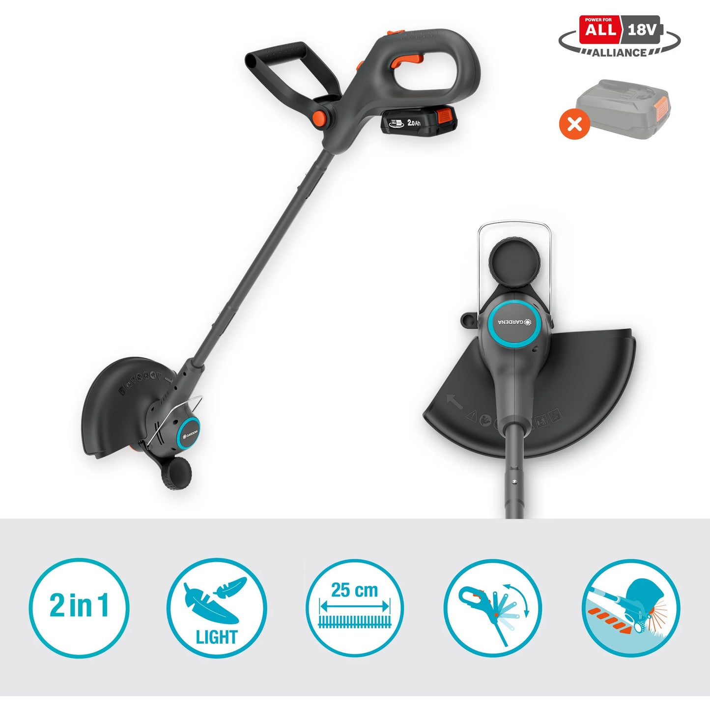 Gardena gazontrimmer easytrim 25 18v grastrimmer (grijs turquoise, accu en oplader niet inbegrepen)