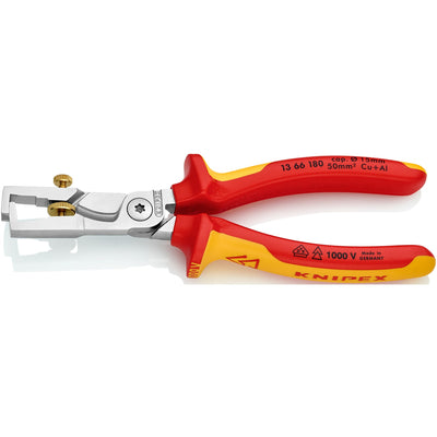 Knipex striptang strix 13 66 180 vde (rood geel, lengte 180mm, met kartelschroef)
