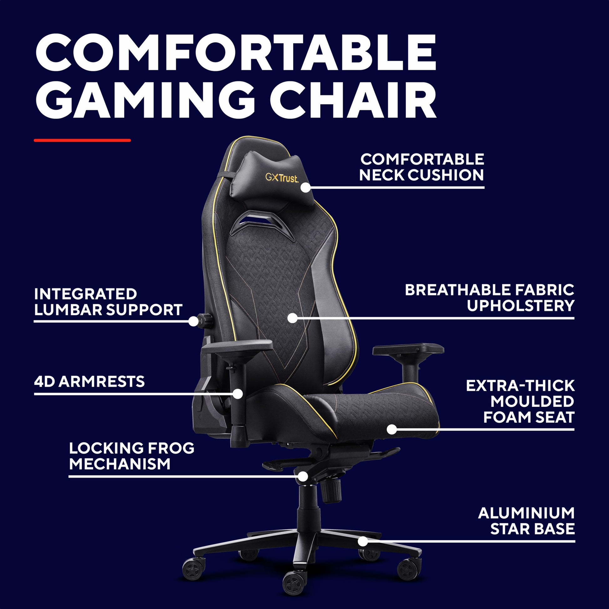 Trust gxt 721 ruya pro premium comfortabele gaming stoel (zwart geel)