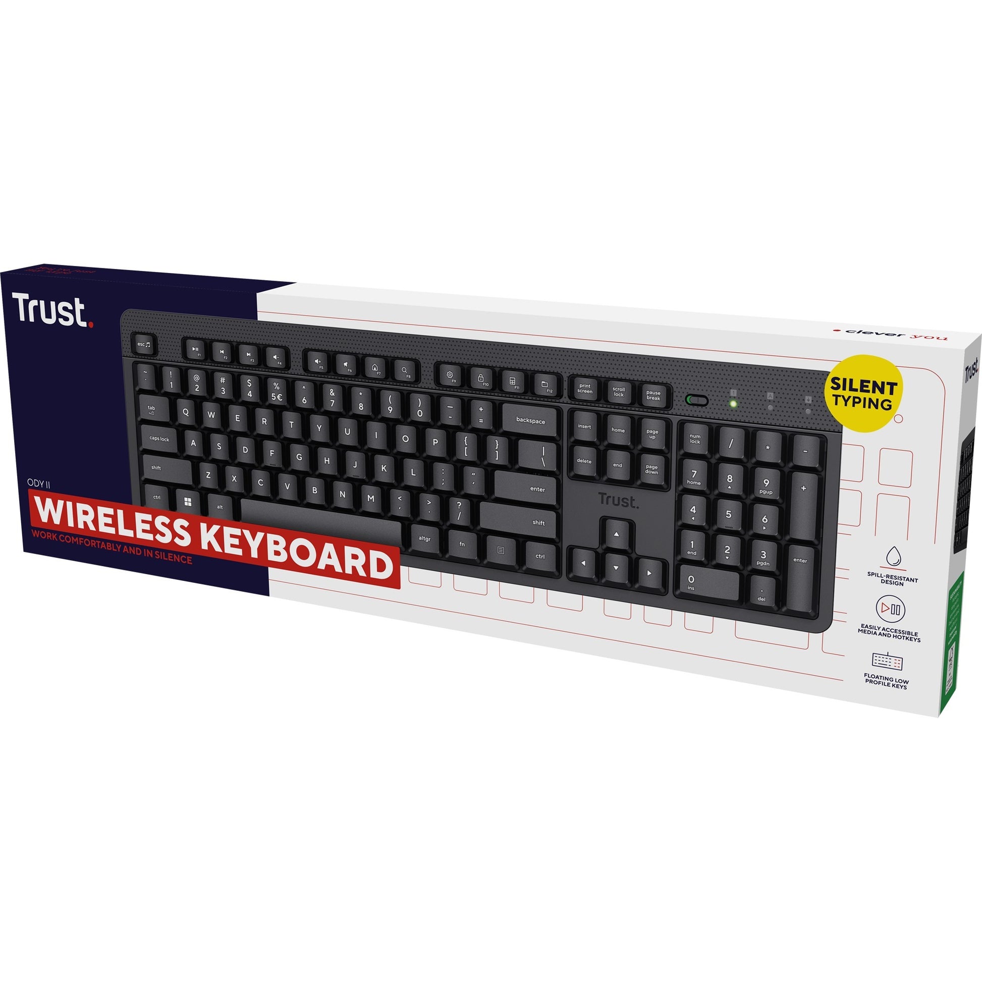 Trust ody ii draadloos toetsenbord (zwart, eu lay-out (qwerty), membraan, stil)