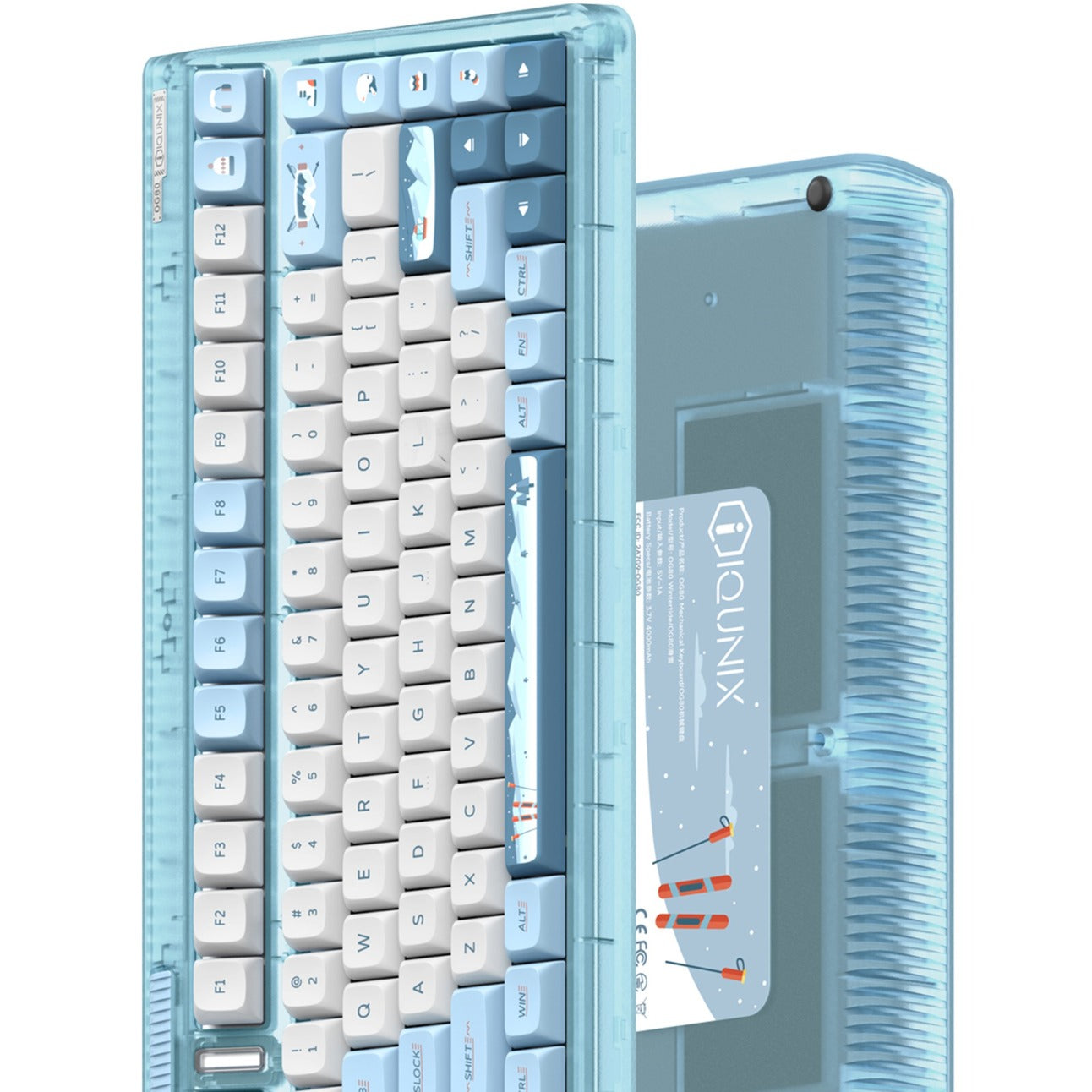 Iqunix og80 wintertide wireless mechanical keyboard (lichtblauw, us lay-out (qwerty), iqunix moonstone turbo, 80% (tkl), rgb leds, hot-swappable, pbt, 2.4ghz | bluetooth 5.1 | usb-c)