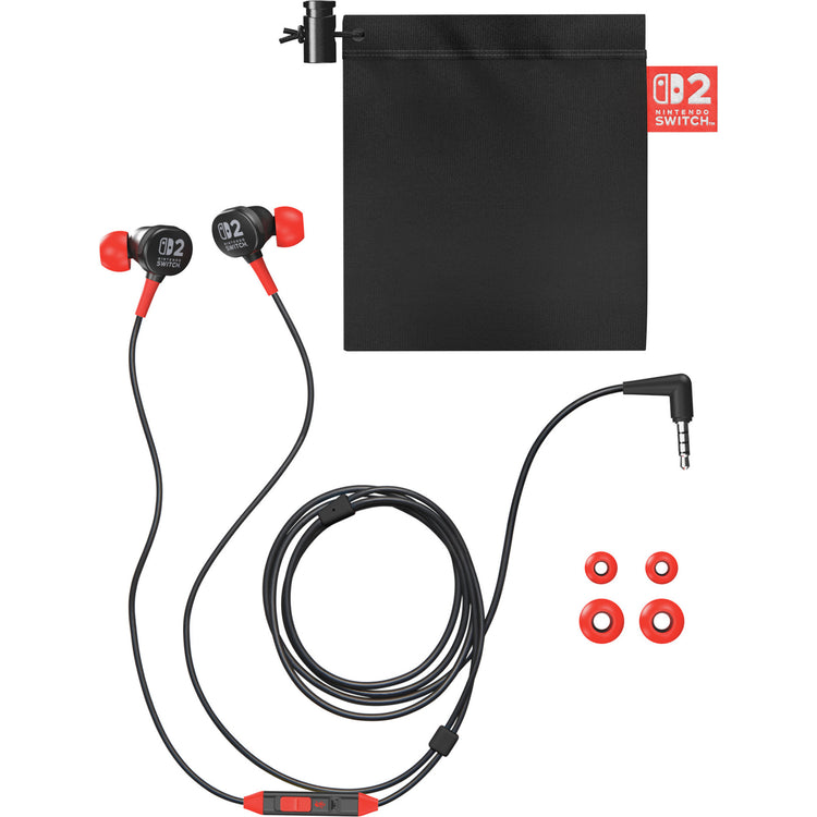 Powera bedrade oordopjes voor nintendo switch 2 in-ear (zwart rood, nintendo switch 2, nintendo switch, nintendo switch - oled model, nintendo switch lite)